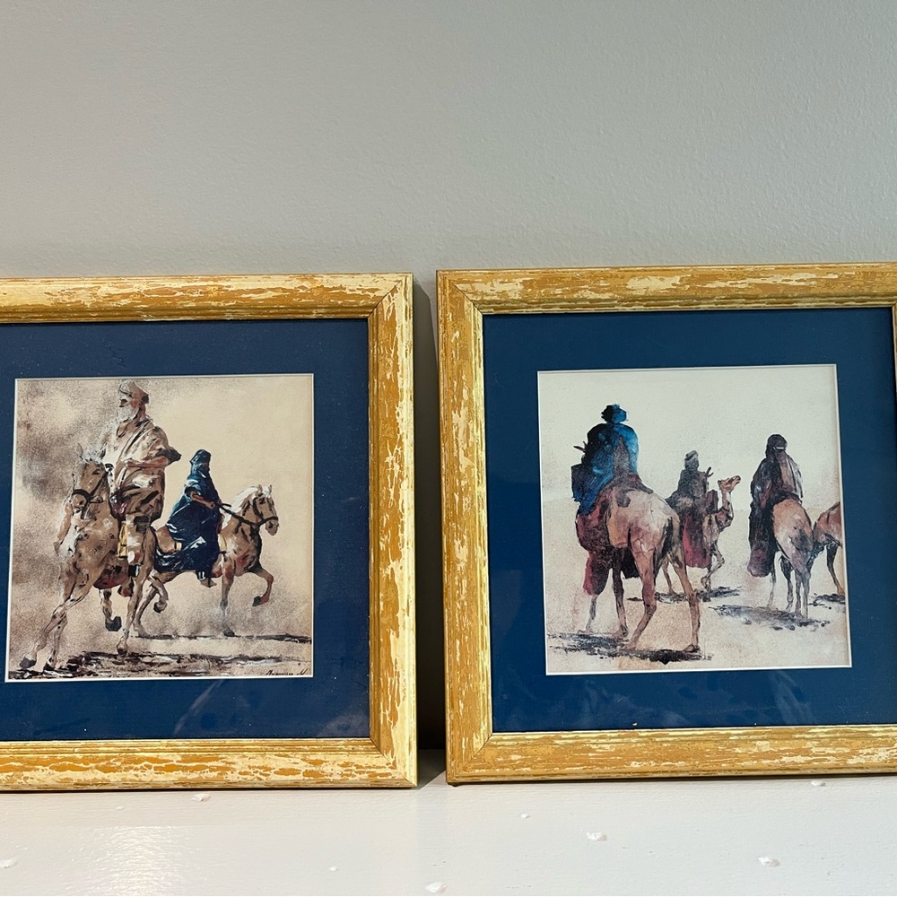 Set of Two Western Art Prints in Gold Frames
